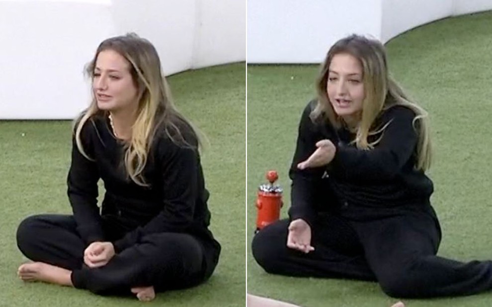 Montagem com fotos de Bruna Griphao com rosto inchado no BBB 23