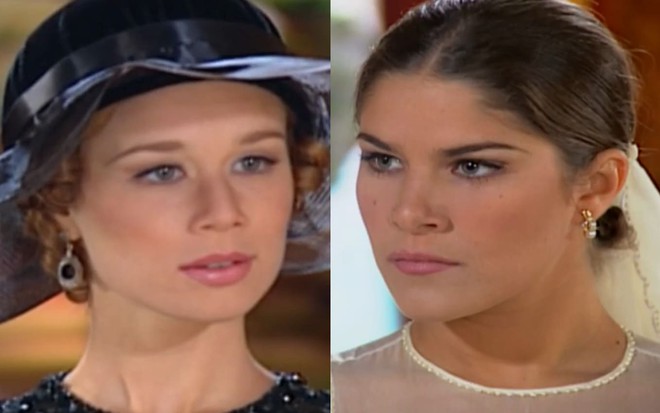 Montagem com uma foto de Mariana Ximenes, a Ana Francisca, e Priscila Fantin, a Olga