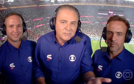Caio Ribeiro, Luis Roberto e Roger Flores na transmissão da abertura da Copa