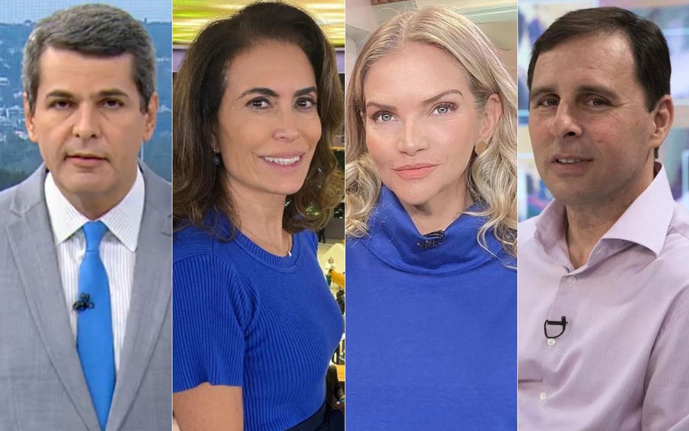 Montagem de fotos com demitidos da Globo: Fábio William, Giuliana Morrone, Leila Sterenberg e Marcelo Canellas