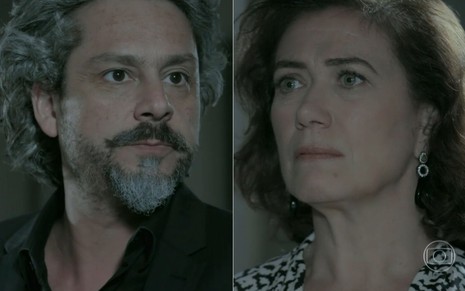 Alexandre Nero e Lilia Cabral gravam cena com expressão séria e tensa, como José Alfredo e Maria Marta em Império