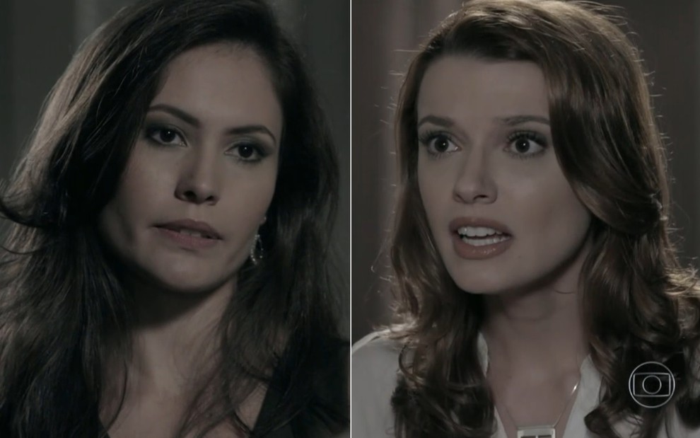 Montagem de Carmen (Ana Carolina Dias) séria diante de Helena (Júlia Fajardo) em cena de Império