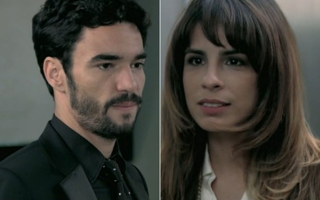 Caio Blat e Maria Ribeiro gravam cena com expressão séria, como José Pedro e Maria Ribeiro em Império