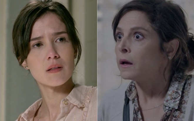 Montagem de fotos com as atrizes Marjorie Estiano (à esq.) e Drica Moraes (à dir.) como a personagem Cora, em fases diferentes, na novela das nove da Globo Império