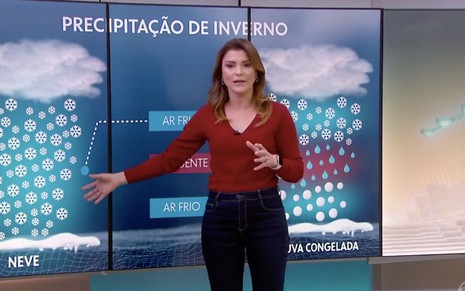 A moça do tempo Eliana Marques mostra a previsão do tempo no Jornal Hoje, da Globo, de quarta-feira (28)