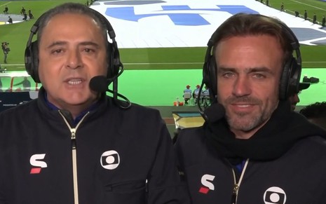 Luis Roberto e Roger Flores na cabine de transmissão da final do Mundial de Clubes