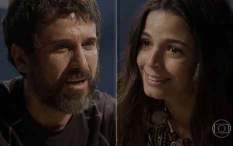 Montagem dos atores Eriberto Leão e Emanuelle Araújo, ambos emocionados como Gael e Dandara de Malhação Sonhos