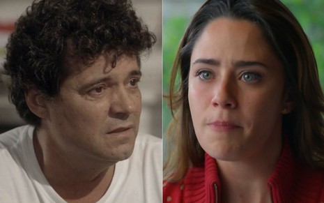 Montagem de fotos com os atores Felipe Camargo e Fernanda Vasconcellos em cenas das novelas da Globo Malhação Sonhos e A Vida da Gente, respectivamente