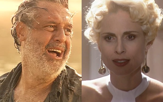 Montagem com Antonio Fagundes, o Bruno, e Silvia Pfeifer, a Léia, em cenas de O Rei do Gado