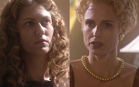 Patricia Pillar, a Luana, tem o rosto limpo e usa roupa modestas; Silvia Pfeifer, a Léia, tem os cabelos loiros platinados e usa uma maquiagem bem marcada; ambas estão sérias em cenas de O Rei do Gado