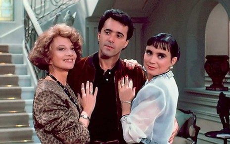 Glória Menezes, Tony Ramos e Regina Duarte em Rainha da Sucata (1990)