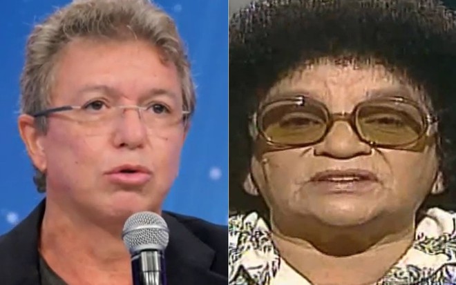 Montagem de fotos com Boninho no Show dos Famosos, e Aracy de Almeida em entrevista para a TV Cultura