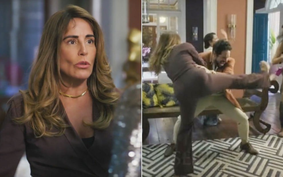 A atriz Gloria Pires caracterizada como Irene em cena de Terra e Paixão