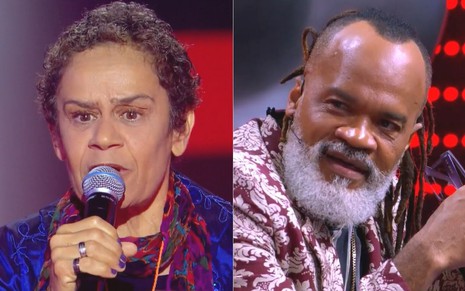 Montagem de fotos com Ione Papas e Carlinhos Brown no The Voice+, da Globo