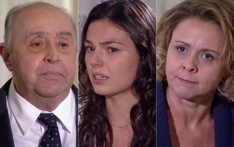 Montagem dos atores Mauro Mendonça, Isis Valverde e Giulia Gam em cena de Ti Ti Ti