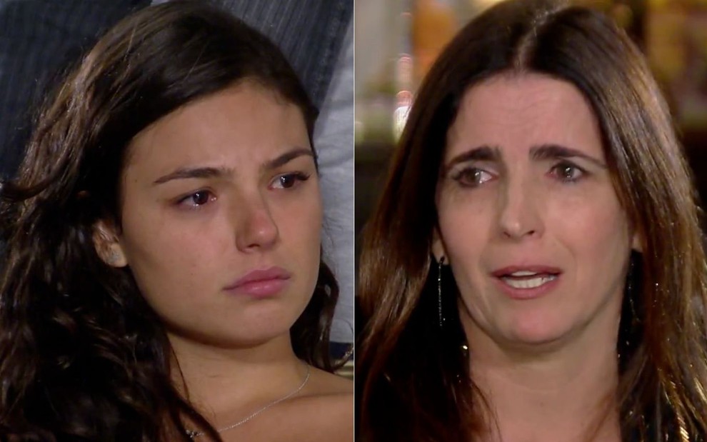 Montagem com as atrizes Isis Valverde e Malu Mader em cena da novela Ti Ti Ti, reprise da Globo
