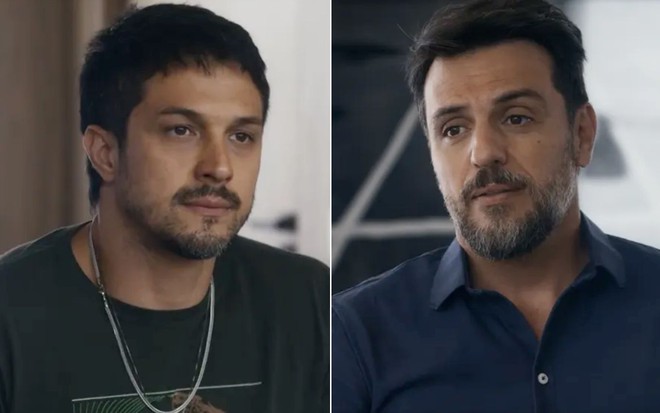 Montagem como Romulo Estrela como Oto à esquerda e Rodrigo Lombardi como Moretti à direita