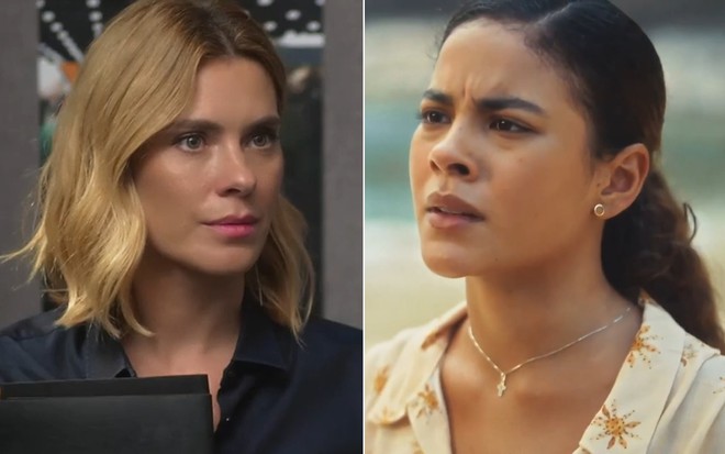 Montagem de Lumiar (Carolina Dieckmann) e Jenifer (Bella Campos) em cenas de Vai na Fé