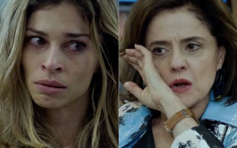 Montagem de fotos com as personagens Larissa (Grazi Massafera, à esquerda) e Fanny (Marieta Severo, à direita) em cena de Verdades Secretas, da Globo