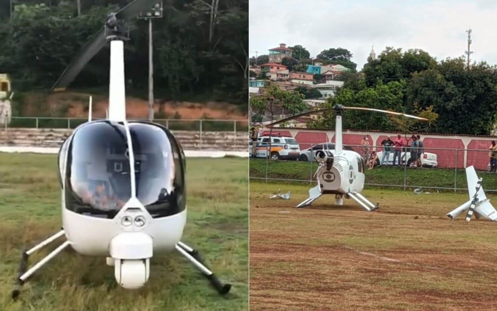 Montagem de fotos com Globocop pousado em campos em Pernambuco e Minas Gerais