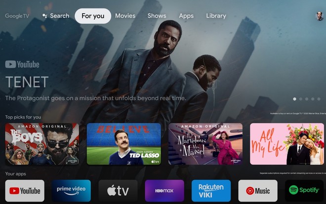 Novo menu da plataforma Google TV