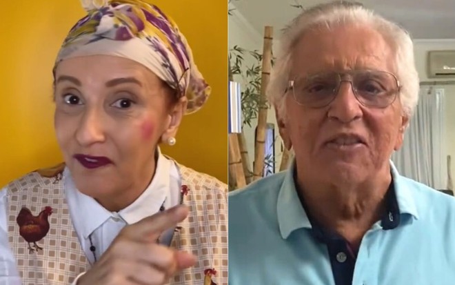 Montagem de fotos com Gorete Milagres e Carlos Alberto de Nóbrega em vídeos publicados no Instagram