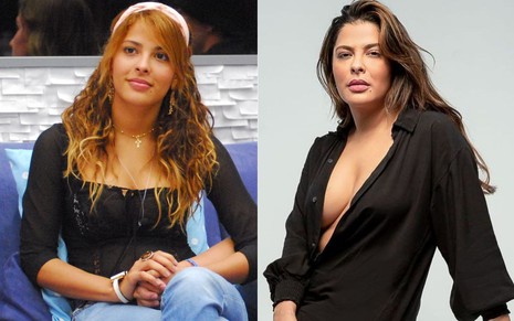Gyselle Soares no BBB8 (à esquerda) e em publicidade para seu Instagram (à direita)