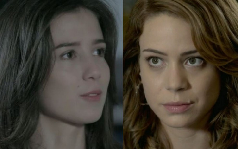 Montagem com as fotos de Cora (Marjorie Estiano) e Cristina (Leandra Leal) com cenas das duas na novela em Império