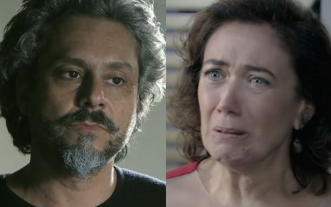 Montagem com as fotos de José Alfredo (Alexandre Nero) e Maria Marta (Lilia Cabral)  de Império; ele está sério e ela chora