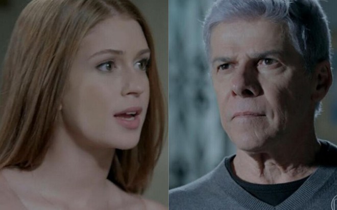 Montagem com Maria Isis (Marina Ruy Barbosa) e Claudio (José Mayer) em Império
