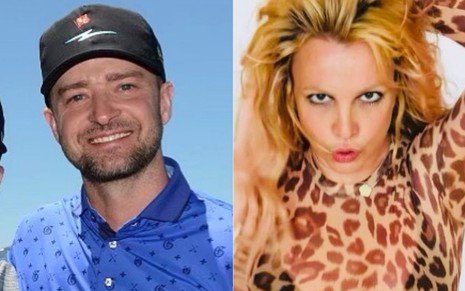 Montagem de fotos com o ator e cantor Justin Timberlake (à esquerda) e a cantora Britney Spears (à direita)