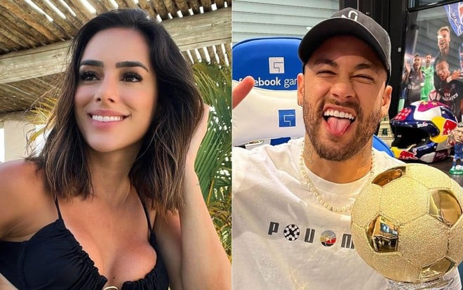 Montagem de fotos com Bruna Biancardi (à esq.) e Neymar Jr em fotos publicadas no Instagram