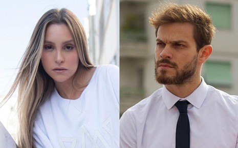 Montagem de fotos com a atriz Carla Diaz (à esq.) e Felipe Becari (à dir.) em fotos publicadas no Instagram