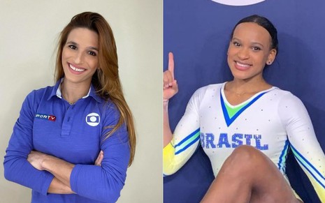 Montagem de fotos com as ginastas Jade Barbosa (à esq.) e Rebeca Andrade em fotos publicadas no Instagram