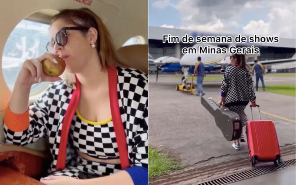 A cantora Marília Mendonça em vídeo publicado no Instagram em que ela aparece usando um conjuntinho de roupa quadriculada