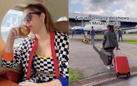A cantora Marília Mendonça em vídeo publicado no Instagram em que ela aparece usando um conjuntinho de roupa quadriculada