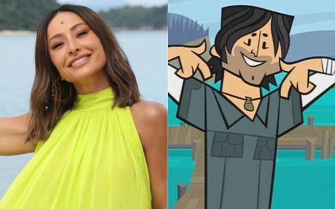Montagem com imagens de Sabrina Sato (à esq.) e o desenho animado Chris McLean