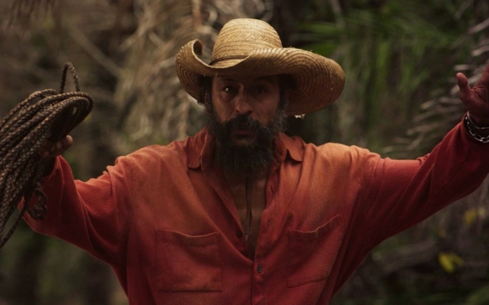 O ator Irandhir Santos como Joventino em Pantanal, novela das nove da Globo