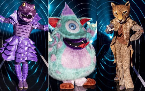 Jacaré, Monstro e Onça-Pintada no túnel de entrada do palco do The Masked Singer Brasil