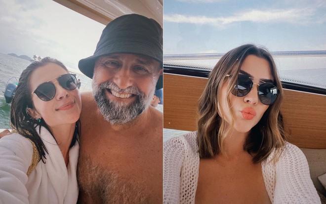 Abraçados, Jade Picon e diretor Mauro Mendonça filho em barco
