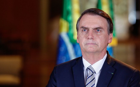 O presidente Jair Bolsonaro durante gravação de pronunciamento