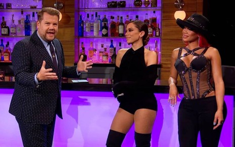 James Cordem, Anitta e Saweetie no The Late Late Show with James Corden