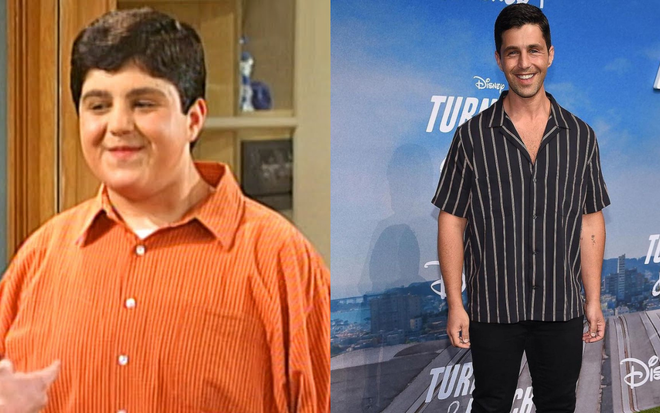 À esquerda, Josh em episódio de Drake & Josh em 2004; à direita, Josh atualmente, durante première do filme Red: Crescer é uma Fera (2022)