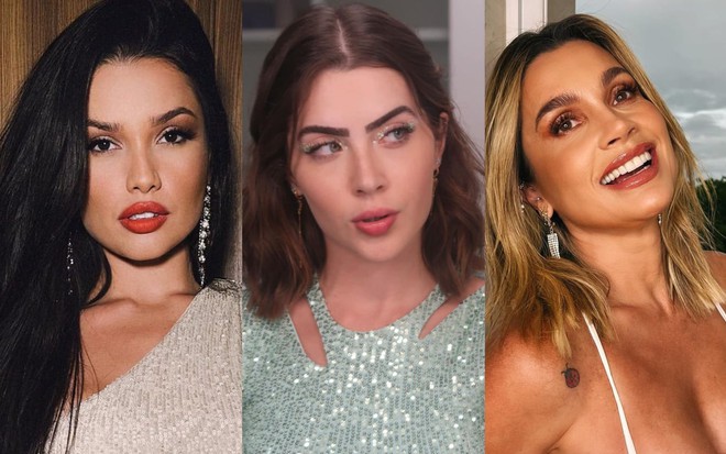 Montagem com uma foto de Juliette, uma de Jade Picon e outra de Flávia Alessandra