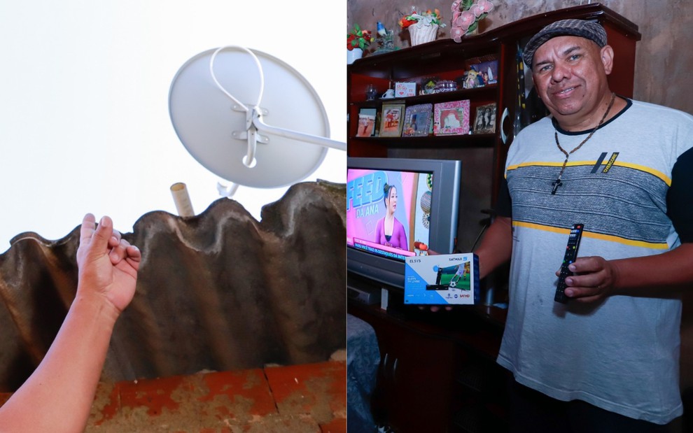 Joselito da Silva mostra o kit parabólica grátis instalado em sua casa no DF