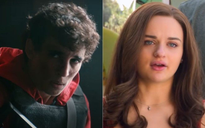Montagem com Miguel Herrán como Rio em La Casa de Papel e Joey King como Elle em A Barraca do Beijo 3