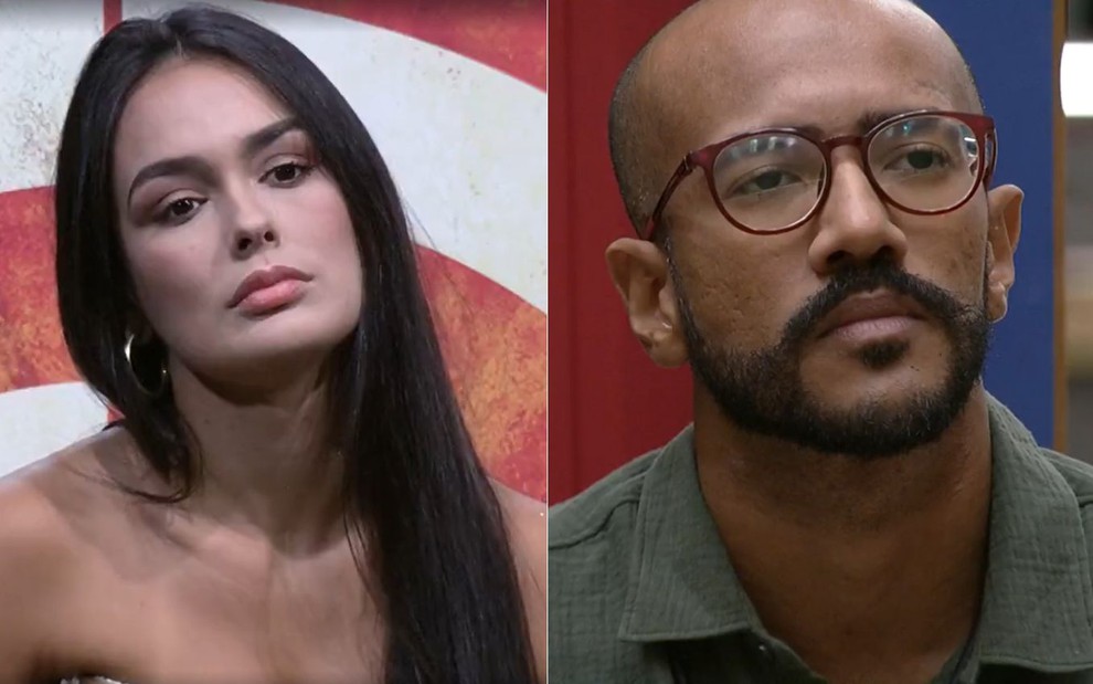 Montagem com imagens de Larissa Santos e Ricardo Camargo com caras sérias