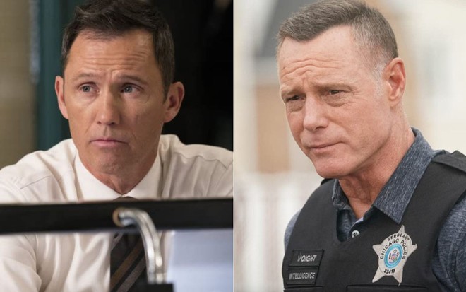 Montagem com fotos de Jeffrey Donovan em cena de Law & Order e Jason Beghe em cena de Chicago P.D.