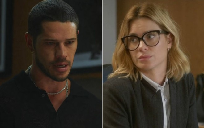 Montagem de fotos de Carolina Dieckmann e José Loreto, caracterizados como seus personagens em Vai na Fé