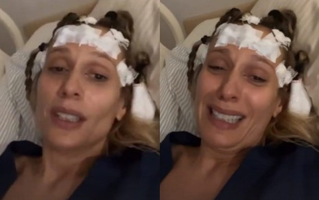 Luisa Mell aparece deitada em uma cama de hospital, com curativas na cabeça